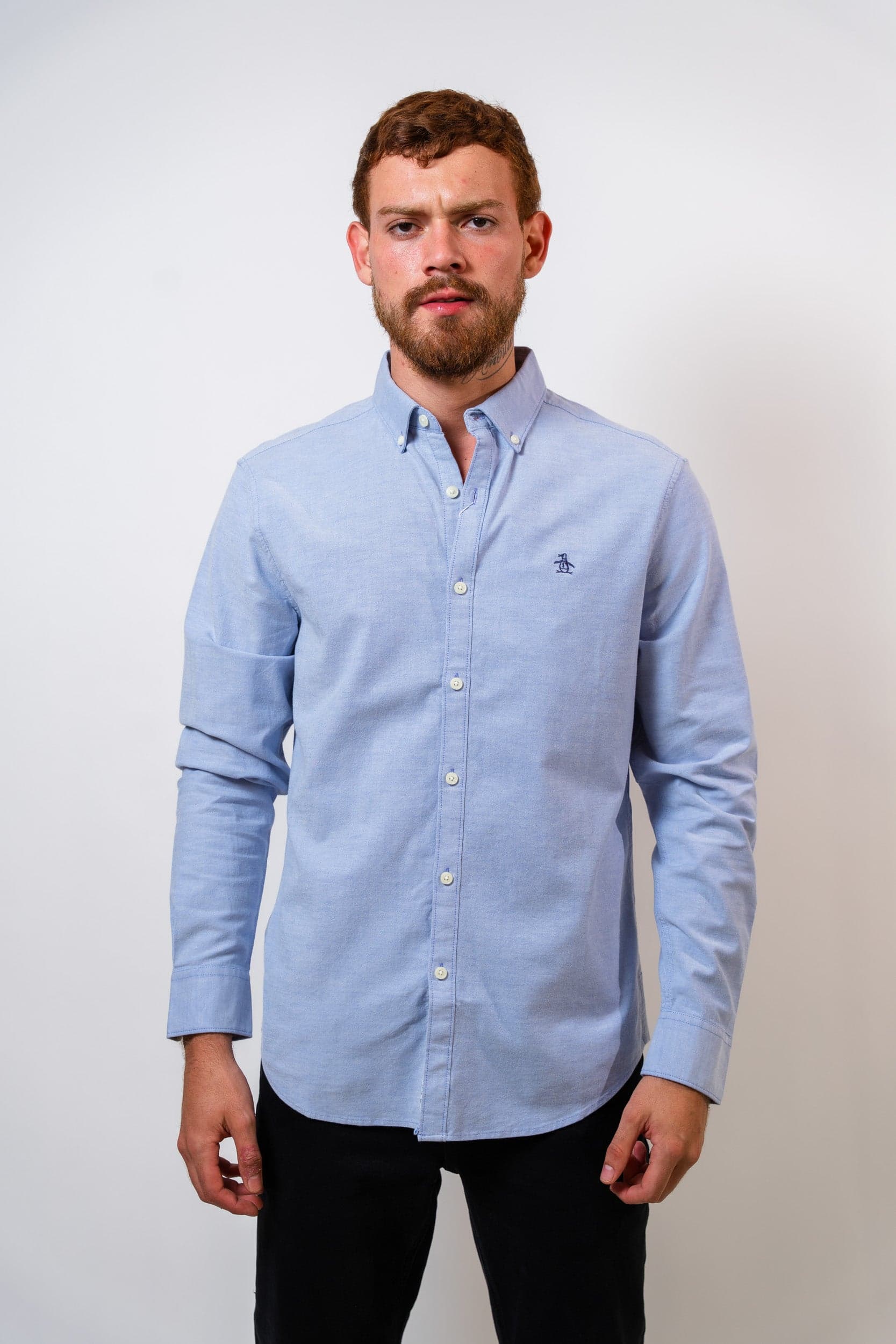 Camisa Azul Hombre Manga Larga Penguin